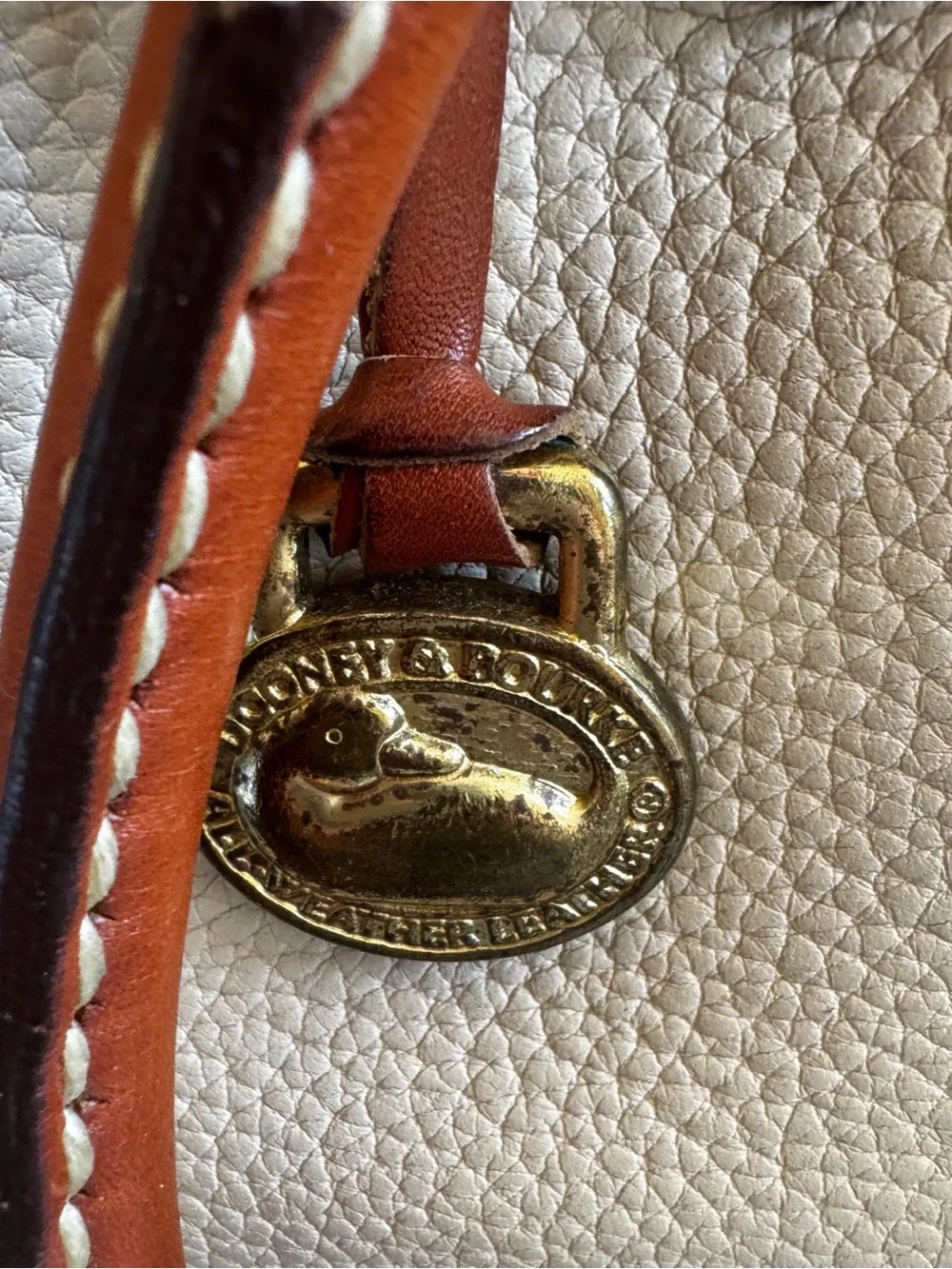 Vintage Dooney & Burke Cream Pebbled All Weather Leather Satchel- Circa 1980s